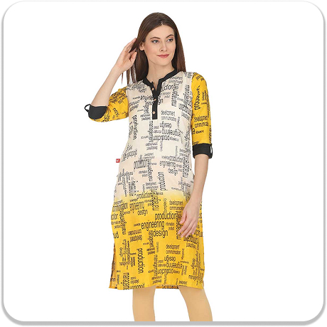 Yellow-white Printed Kurtis