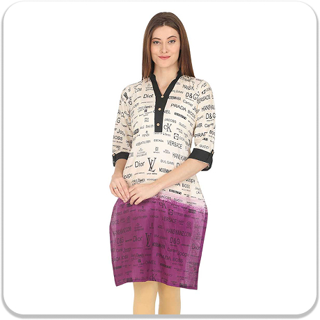 Purple-white Printed Kurtis