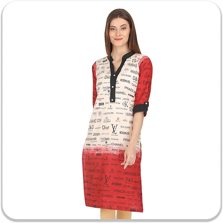 Red-white Alpha Printed Kurtis