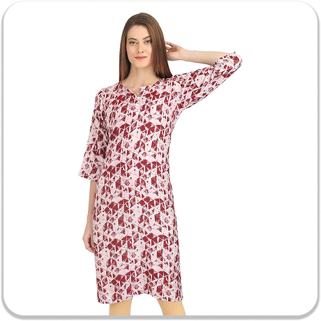 Red-white Grid Printed Kurtis