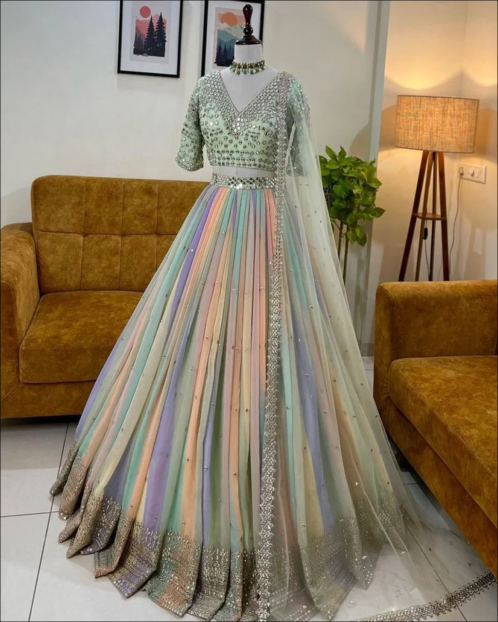 Women's Slab Silk Semi Stitched Lehenga Choli In Multicolour Colour